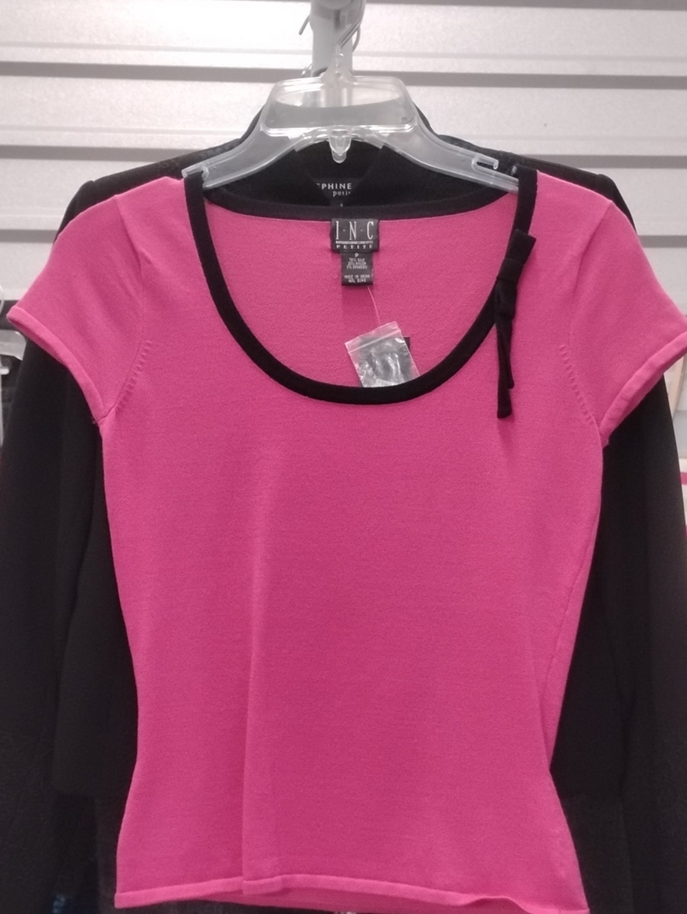 INC International Concepts Pink Scoop Neck Knit Top with Black Trim